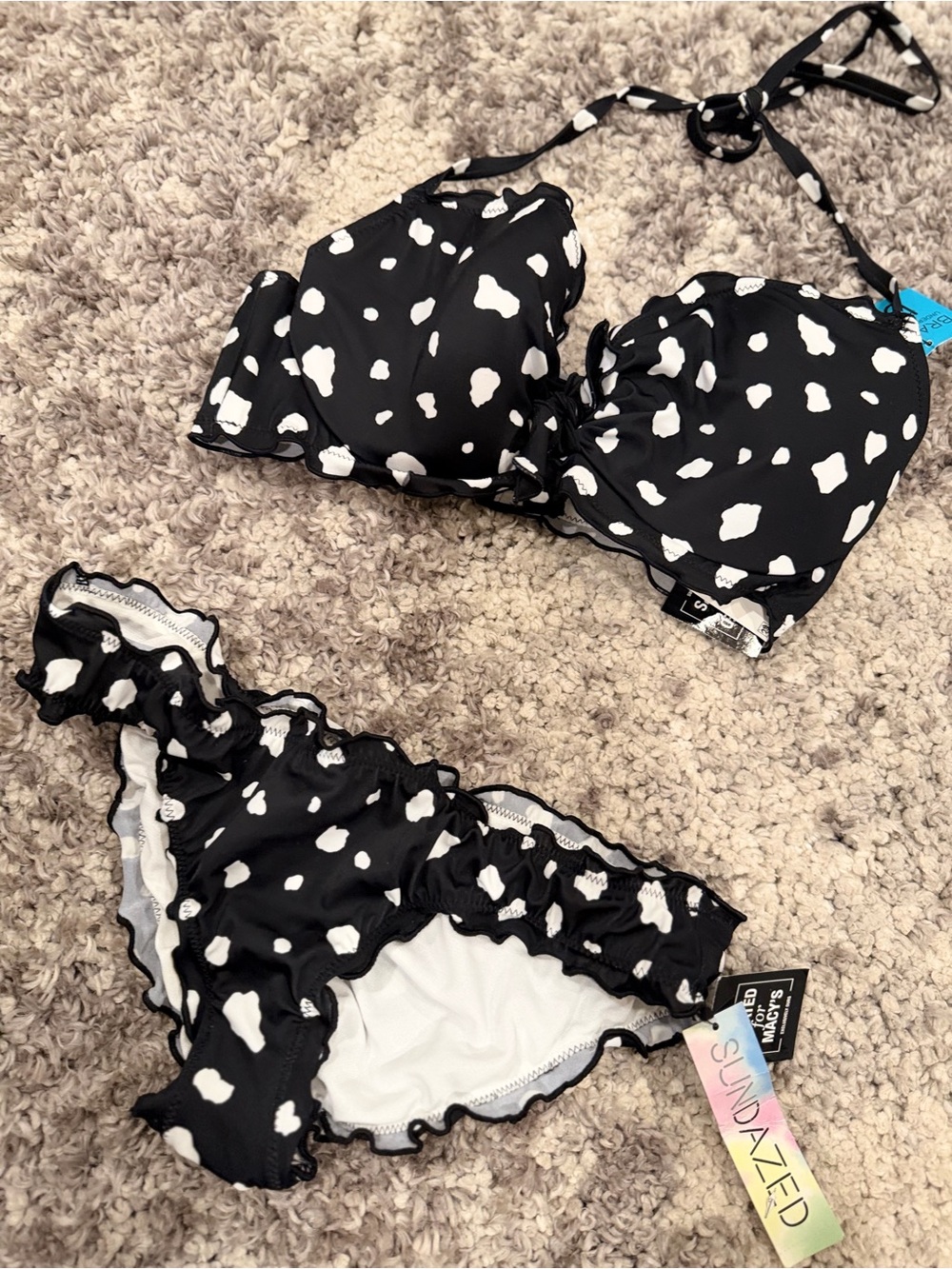 Sundazed Black & White Spot Ruffle Bikini Set